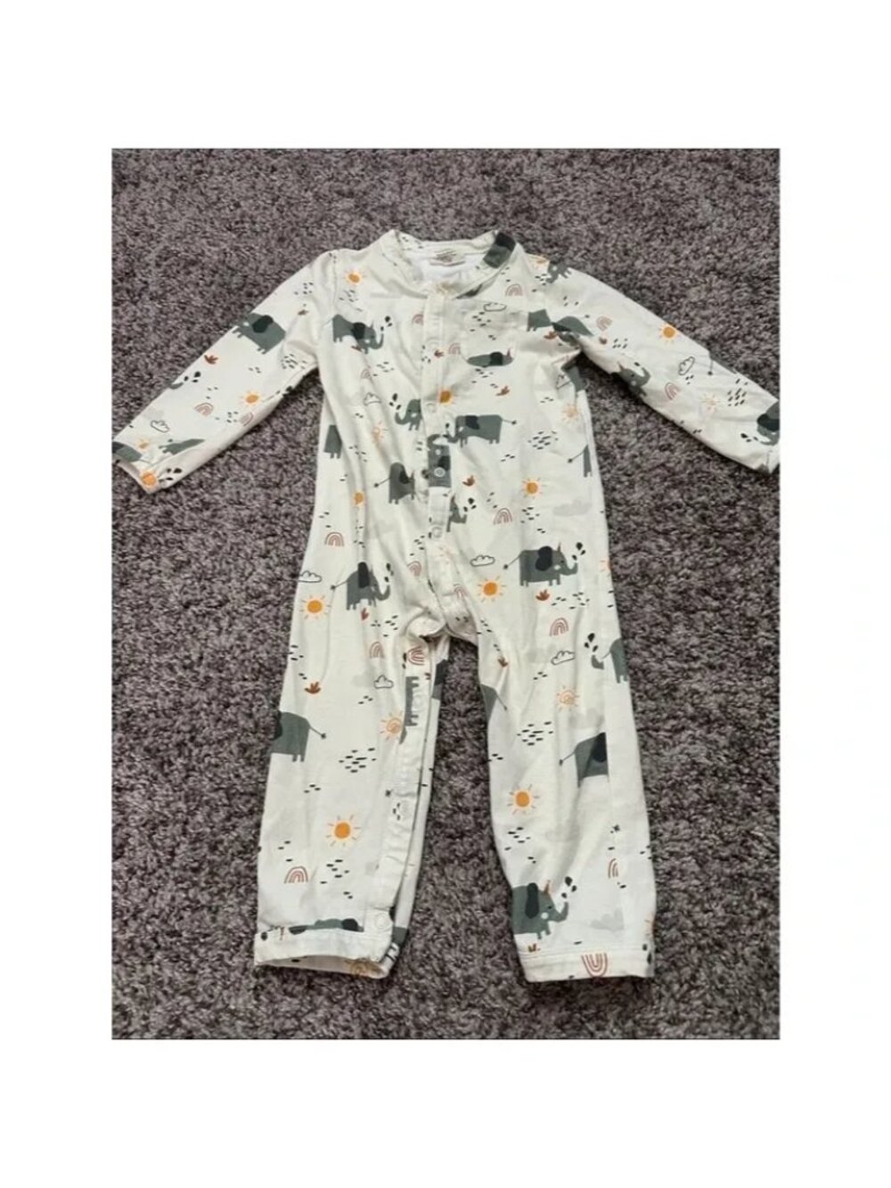 Cream Elephant-Print Baby One-Piece‎ Bodysuit